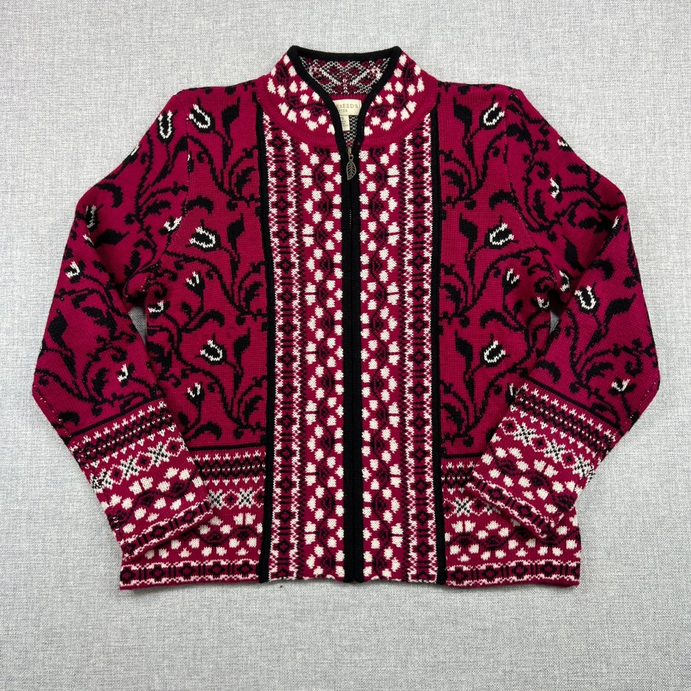 Appleseed's Petites Fair Isle Nordic Cardigan Sweater Women PS Berry Cottagecore